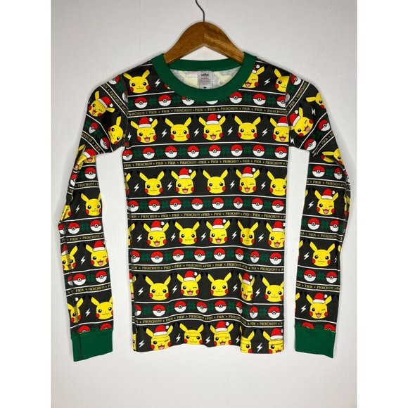 Hanna Andersson Pokemon Pikachu Santa Knit Pajama Top Organic Cotton Kids 12 - Picture 1 of 6